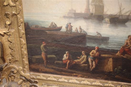 After Claude-Joseph Vernet (1714-1789) Harbour scenes with figures in the foreground 19 x 28.5in.